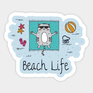 Beach Life Tanning Cat Sticker